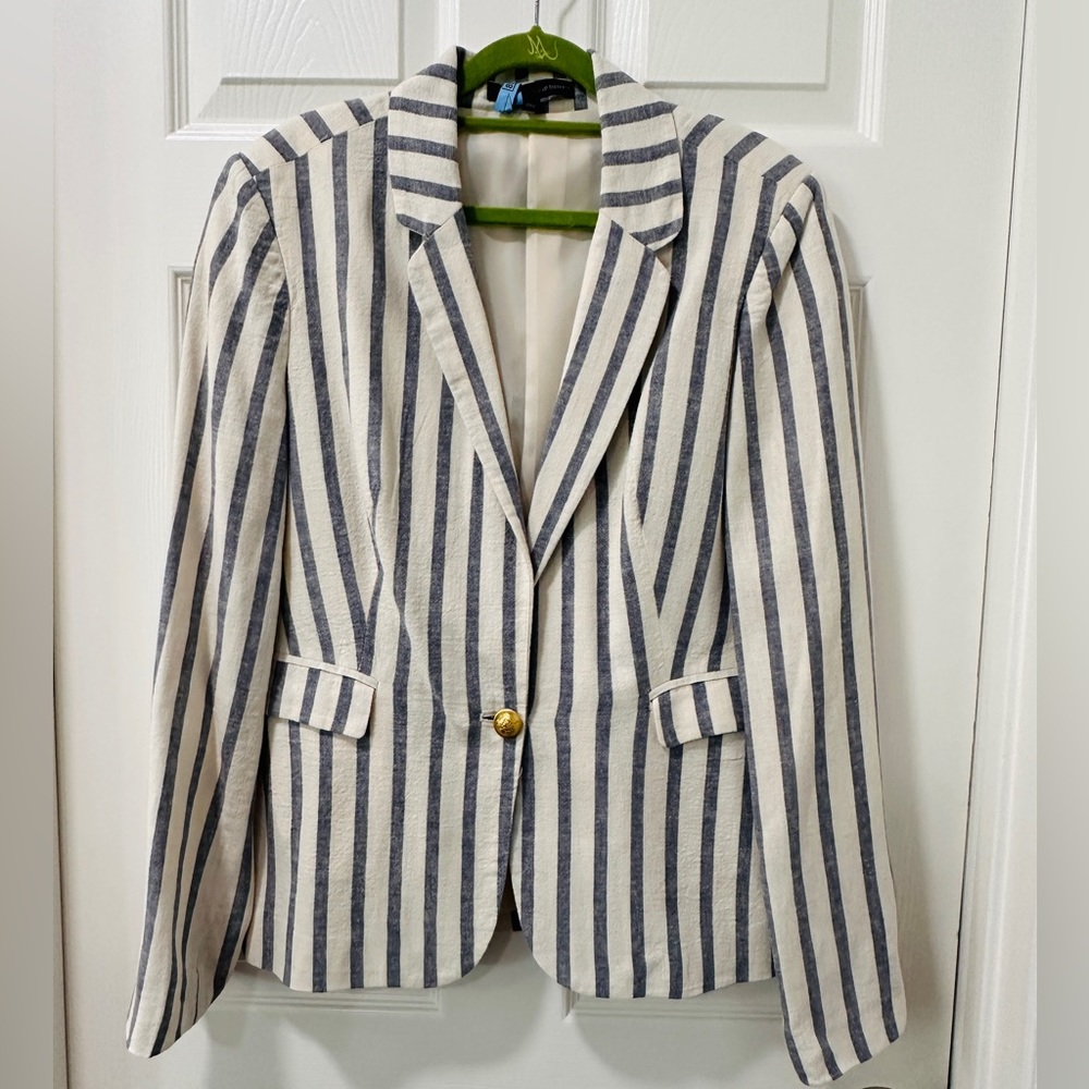 Harve Benard blue&white striped linen blazer - Sz: 10